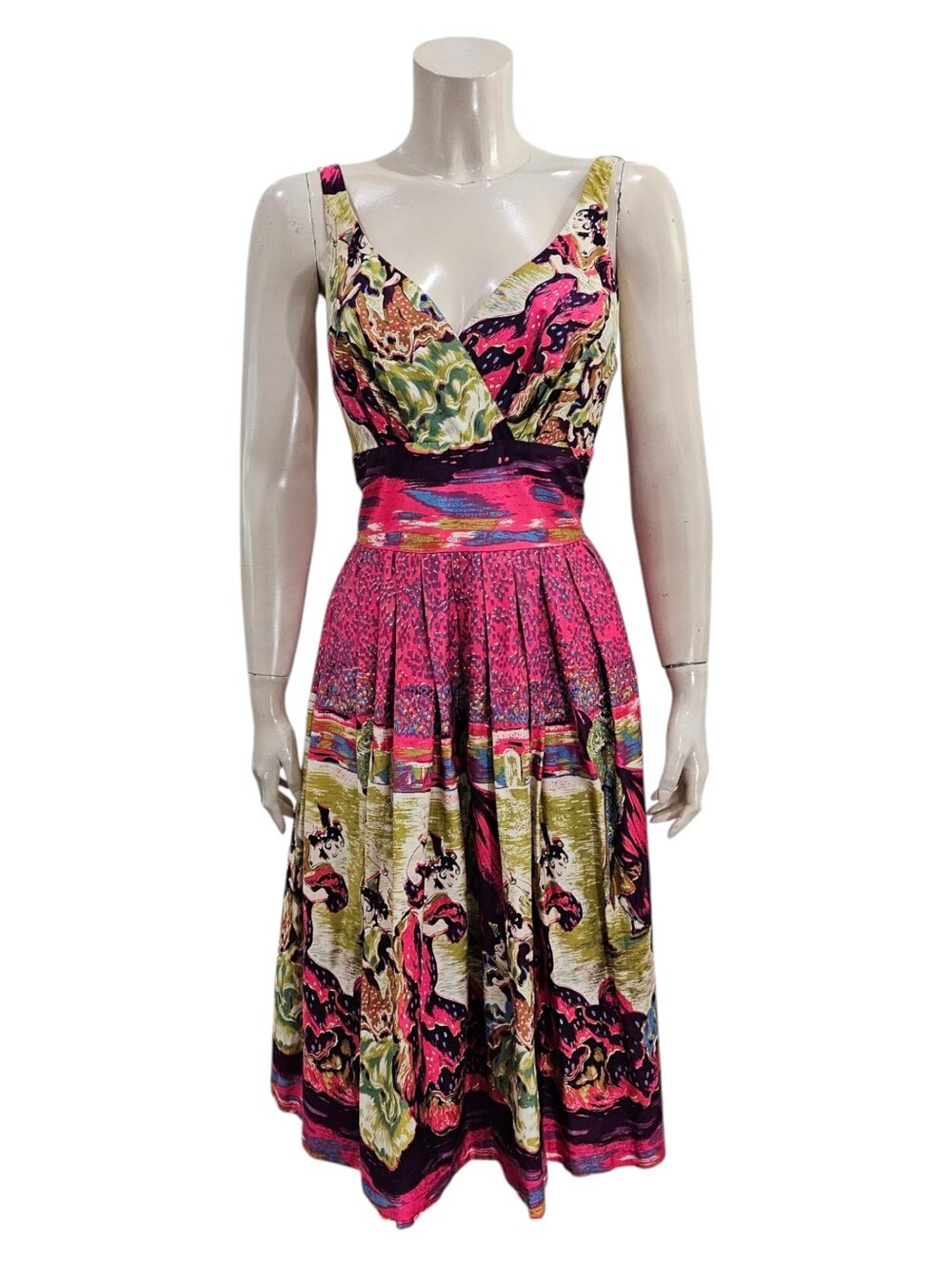 RETROSPEC-D Flamenco Print Fit Flare Retro Pinup Midi Dress US 12